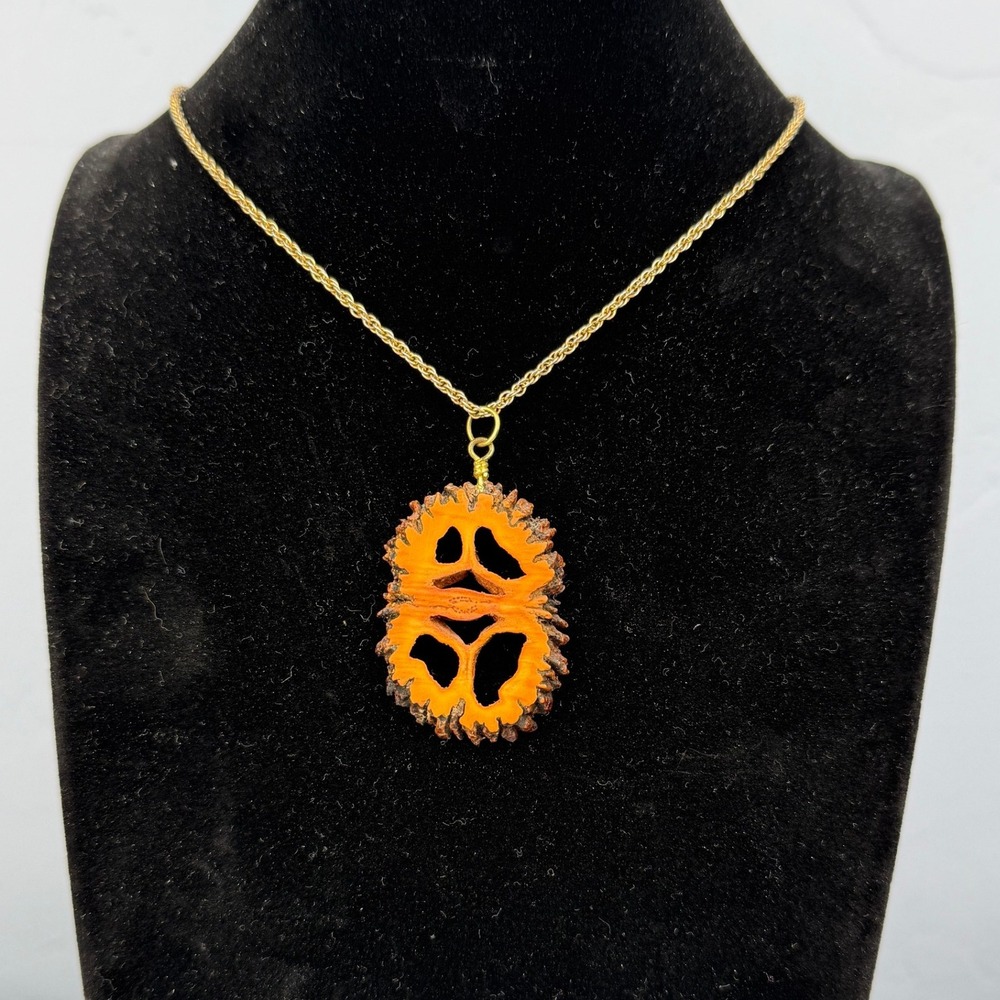 Carved‎ Wood Walnut Pendant Necklace Natural Rustic Charm Boho Nature Jewelry